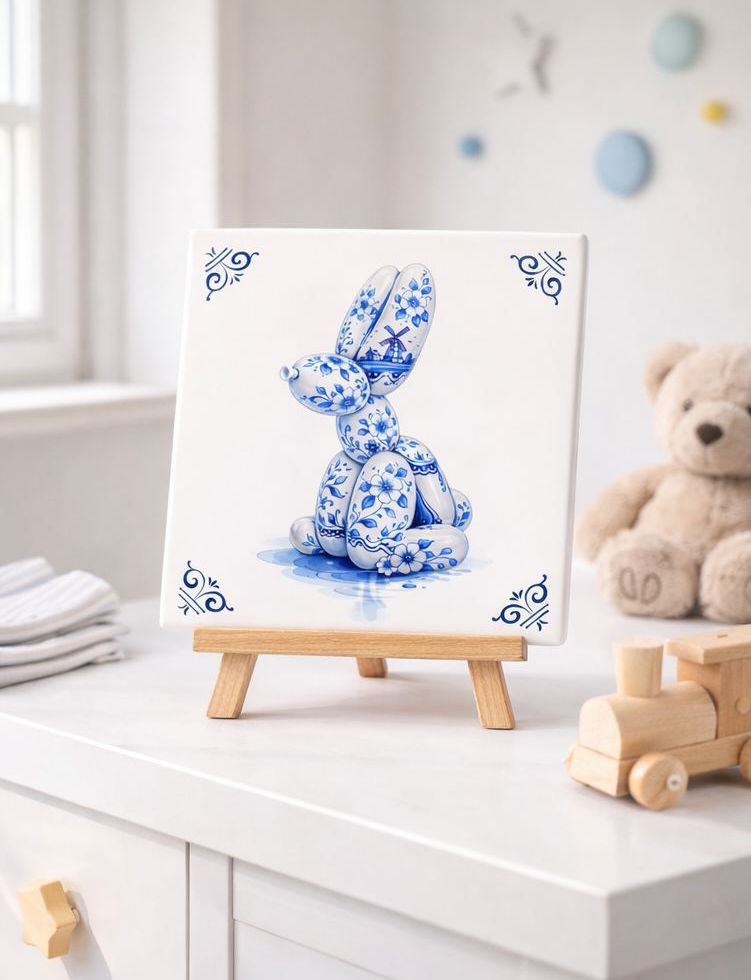 carreau decoratif chien ballon style bleu delft sculpture chien ballon ceramique decoration murale