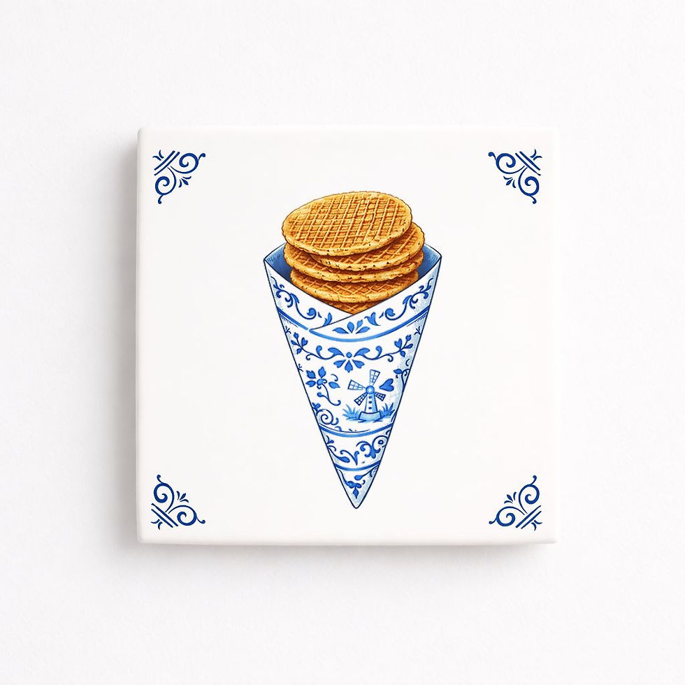 Carreau décoratif stroopwafel style bleu Delft en céramique imprimé en France