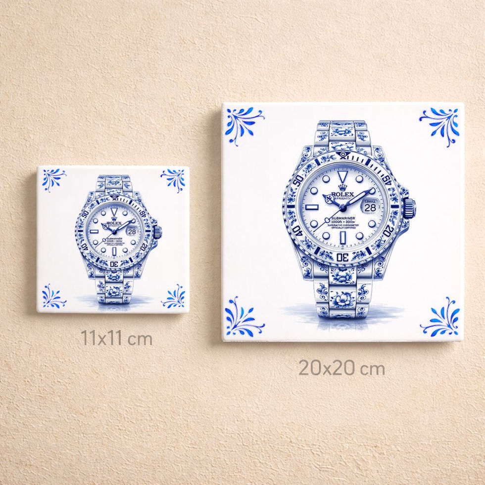 Carreau décoratif montre de luxe Rolex style bleu Delft en céramique 11x11 et 20x20 cm