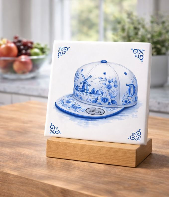 carreau decoratif casquette style bleu delft casquette streetwear ceramique decoration murale