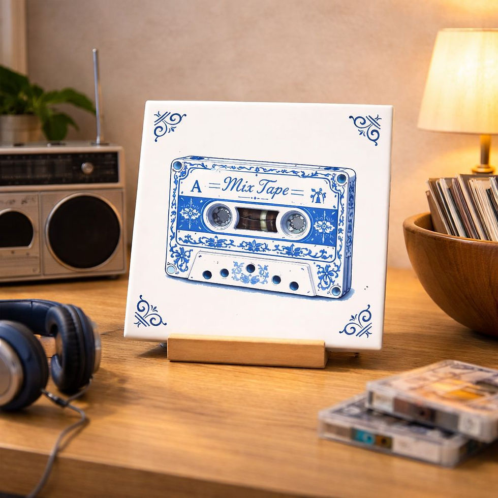 Carreau décoratif cassette rétro style bleu Delft en céramique imprimé en France