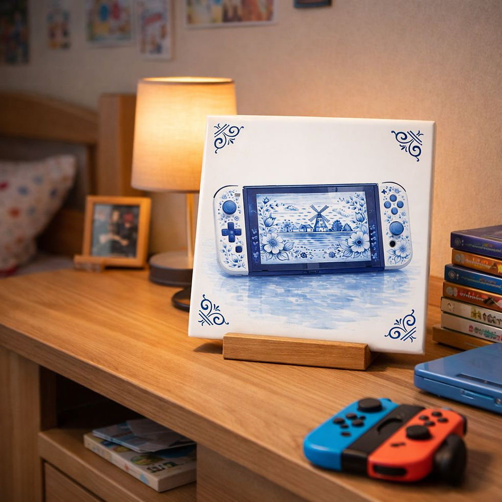 Console portable style Nintendo Switch décor bleu Delft art pop – illustration pop culture vintage imprimée sur tableau déco
