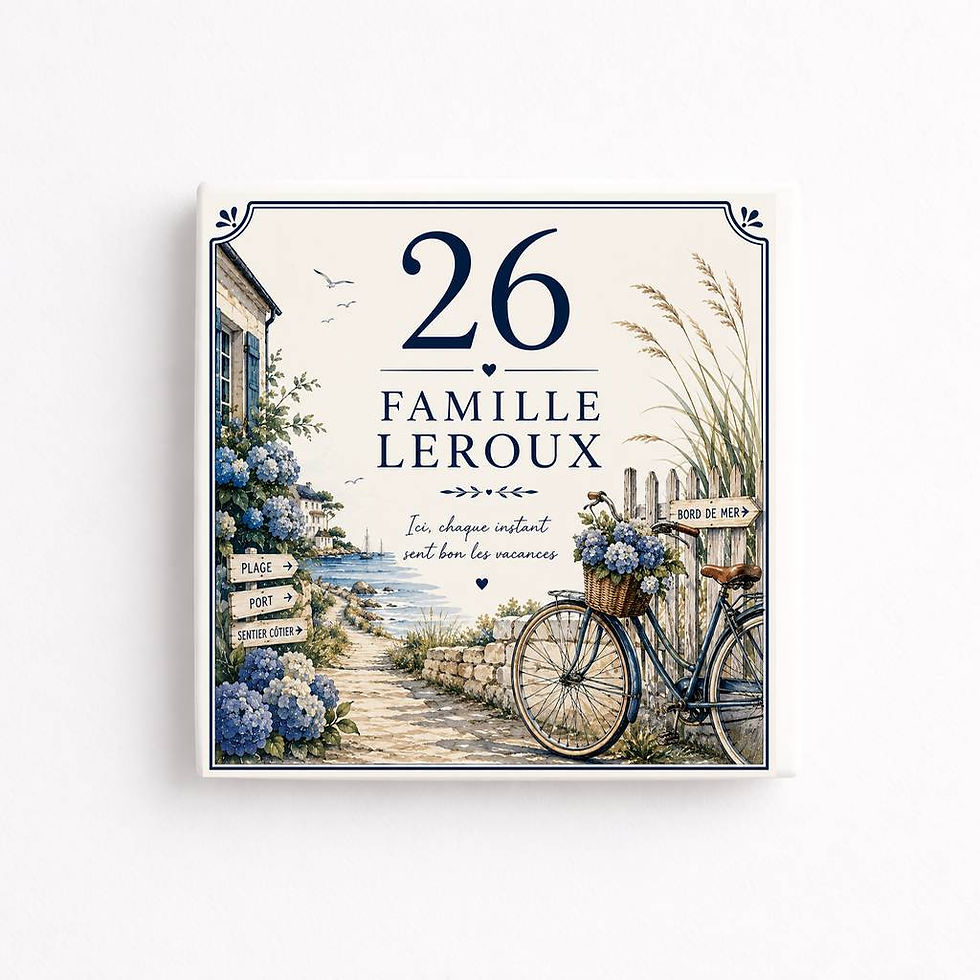 Plaque de maison personnalisée – Numéro, nom ou texte libre – Balade en vélo