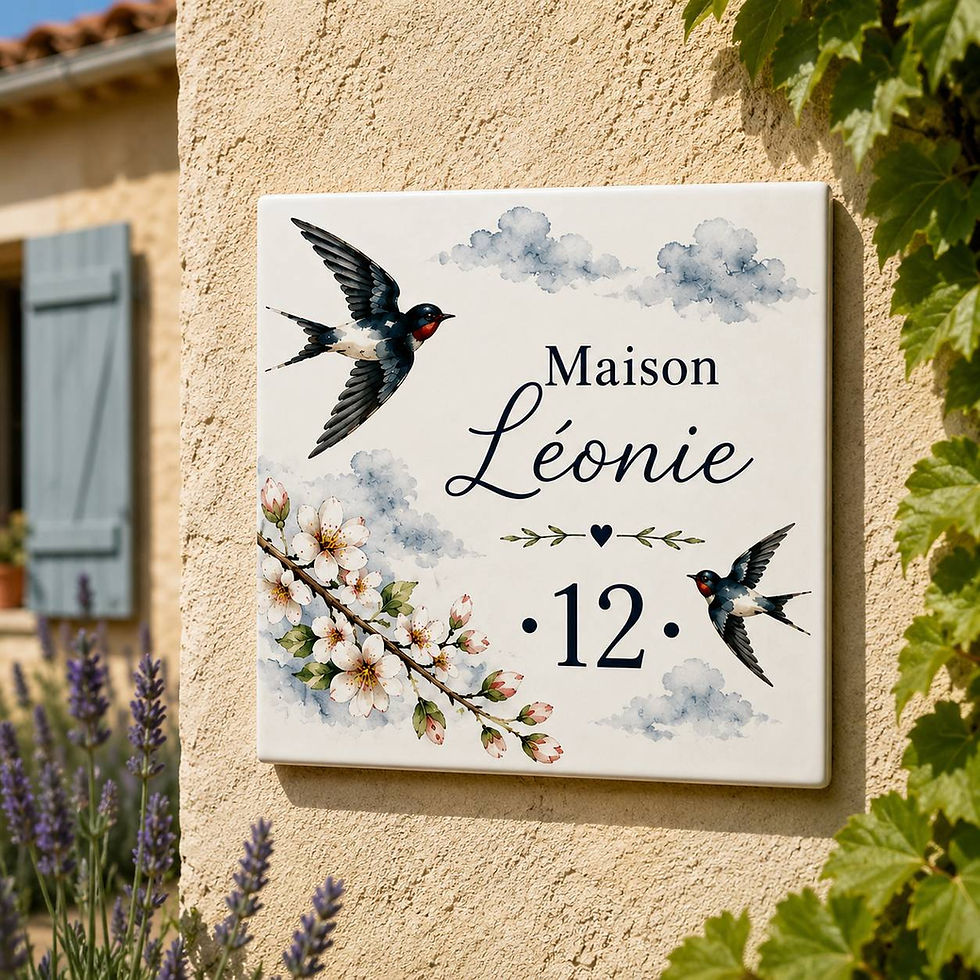 Numéro de maison personnalisé sur céramique – Hirondelles