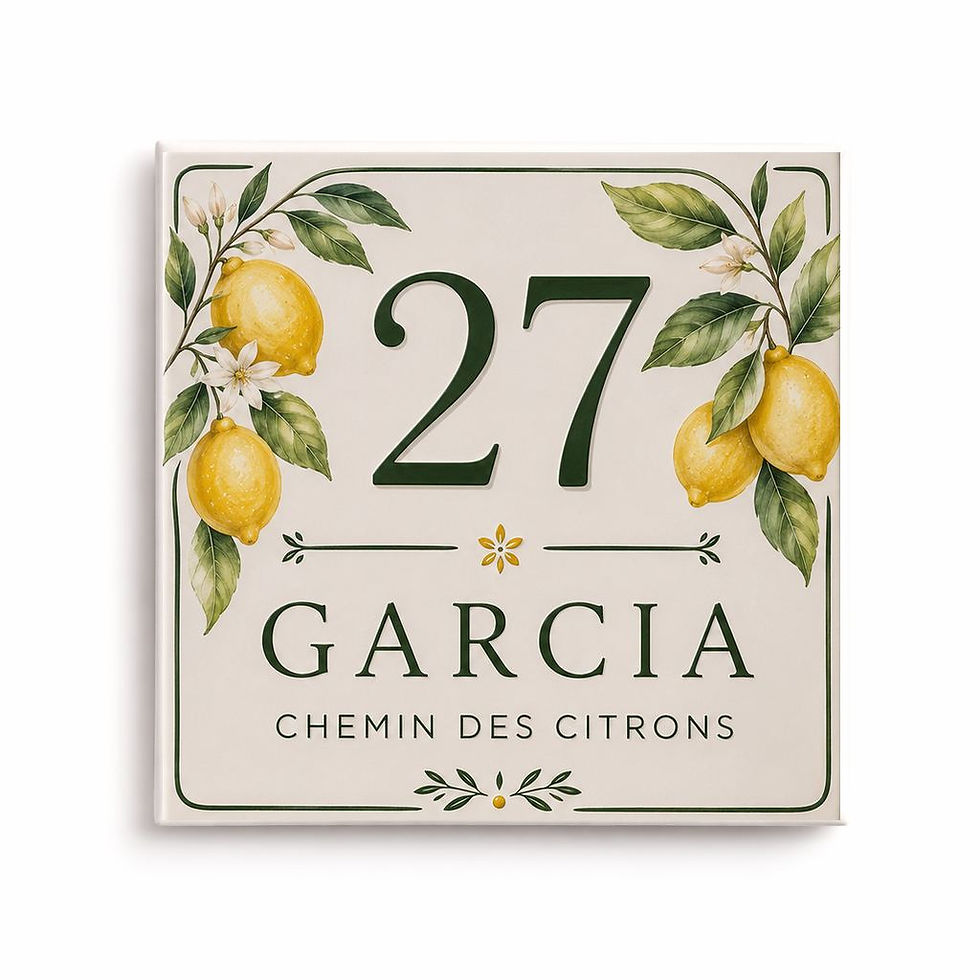 Plaque de maison personnalisée – Numéro, nom ou votre texte – citron élégant