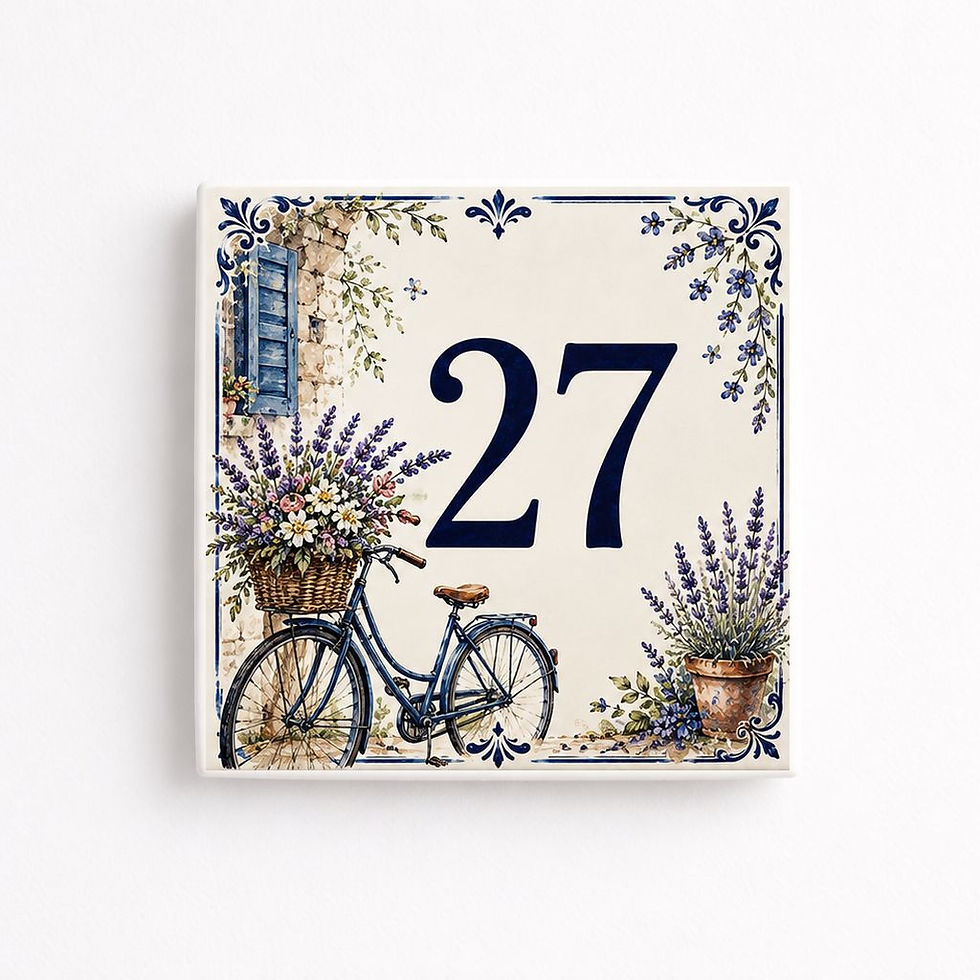 Numéro de maison décoratif personnalisé sur céramique – vélo et lavande