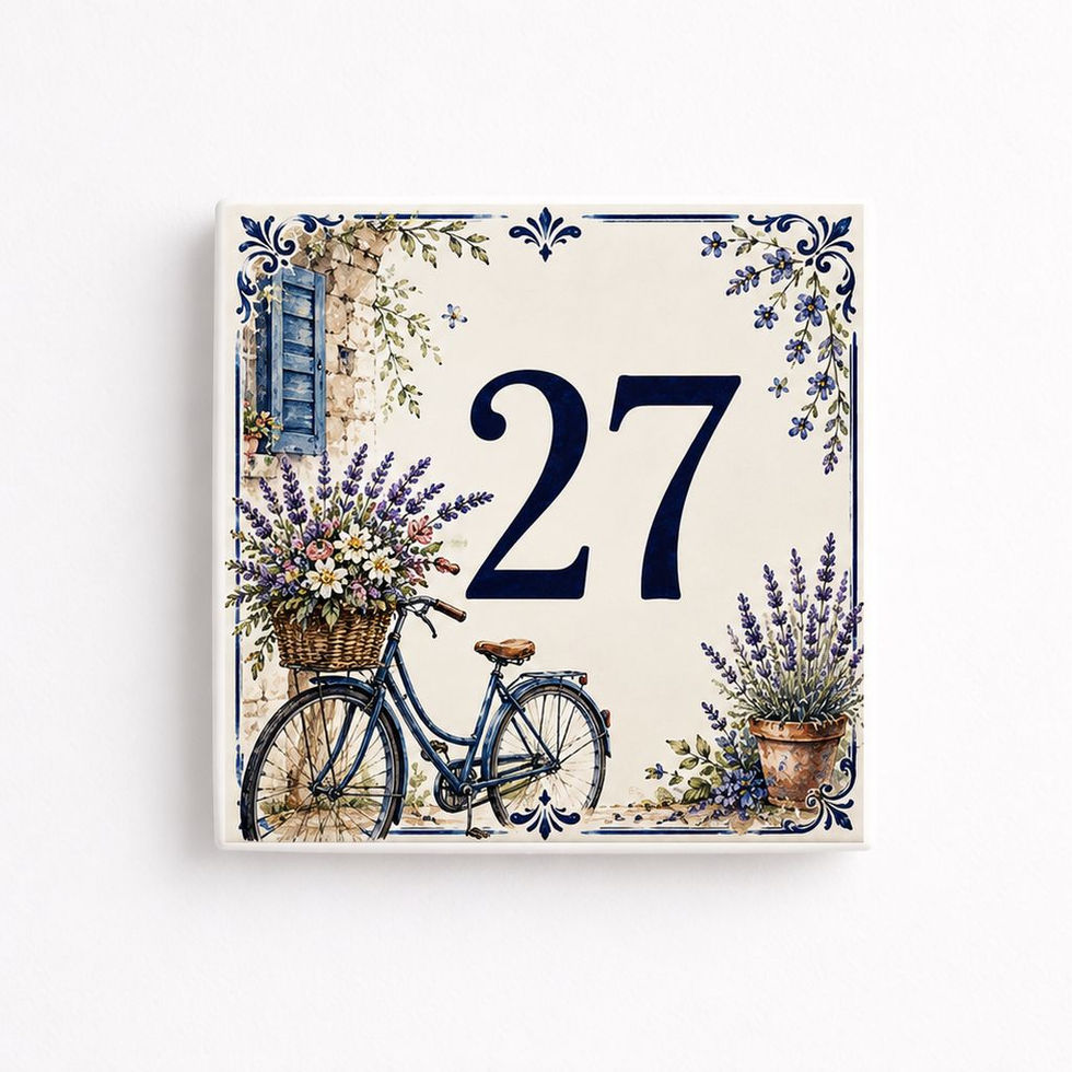 Numéro de maison décoratif personnalisé sur céramique – vélo et lavande