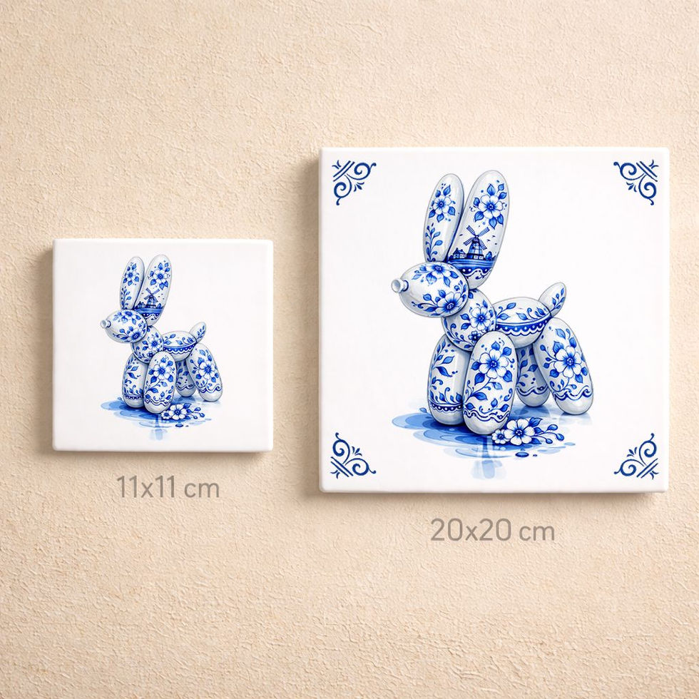 carreau decoratif chien ballon style bleu delft sculpture chien ballon ceramique decoration murale
