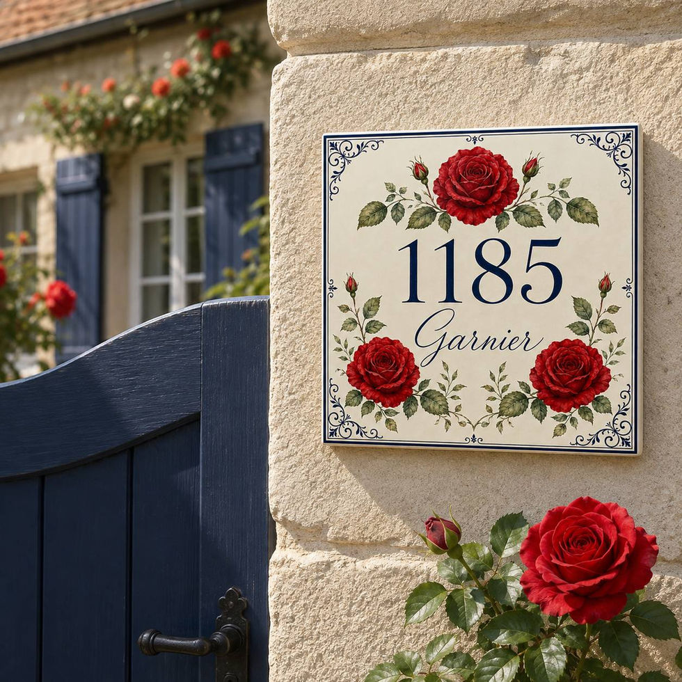 Numéro de maison personnalisé sur céramique – Roses rouges