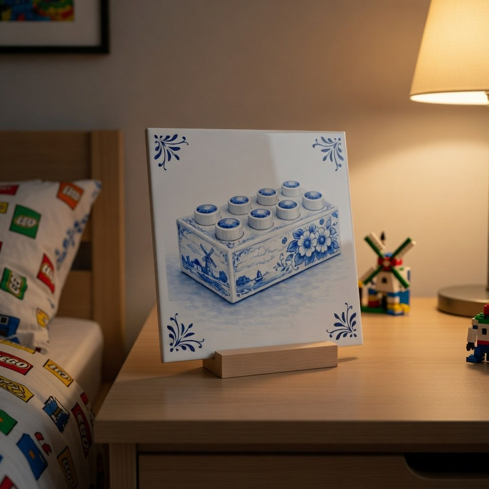 Carreau décoratif brique lego rétro style bleu Delft en céramique disponible en 11x11 cm et 20x20 cm