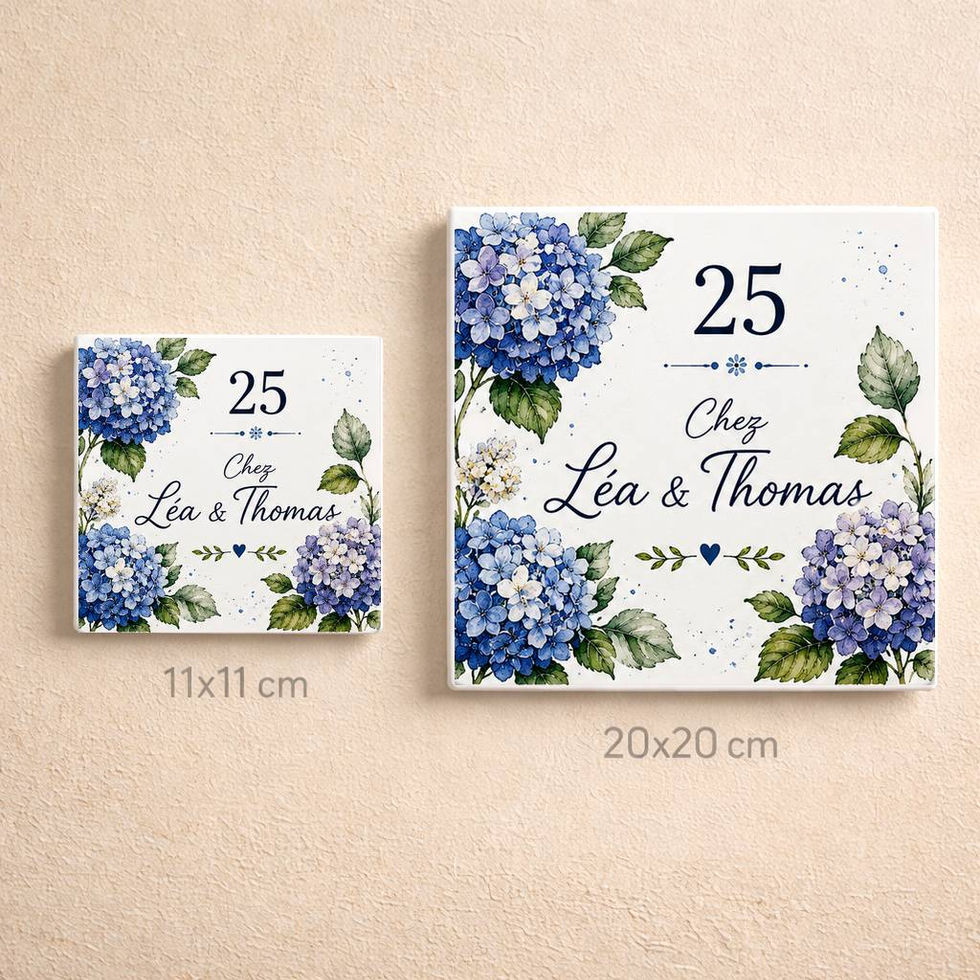 Numéro de maison personnalisé sur céramique – Hortensia