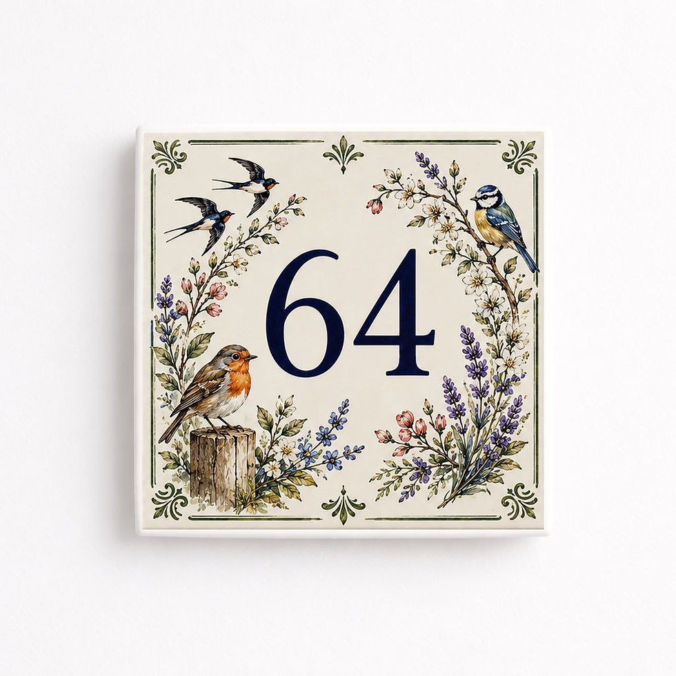 Numéro de maison décoratif personnalisé sur céramique – oiseaux