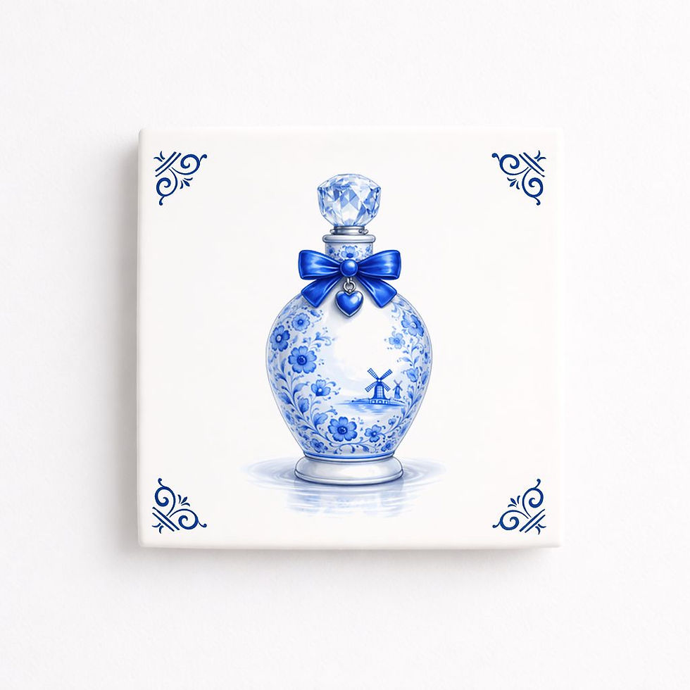 carreau decoratif parfum style bleu delft flacon parfum ceramique decoration murale