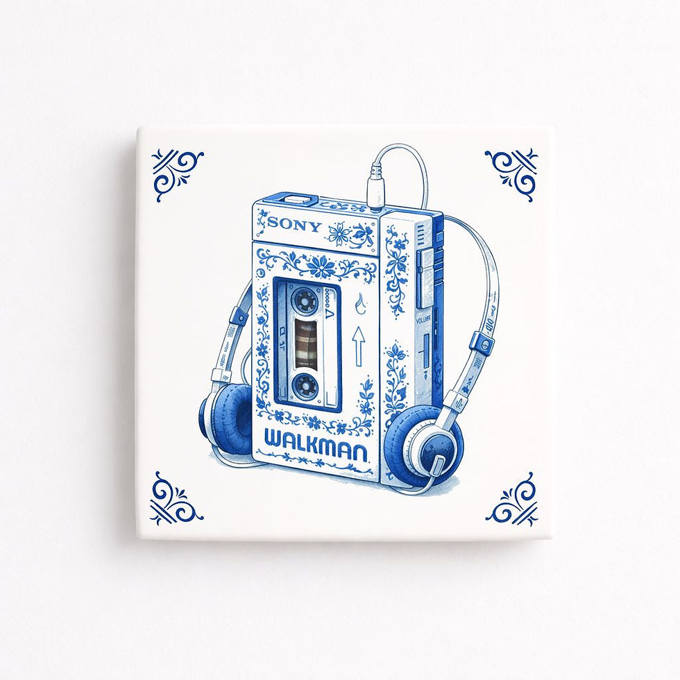 tableau walkman retro bleu delft art pop musique decoration murale moderne impression france