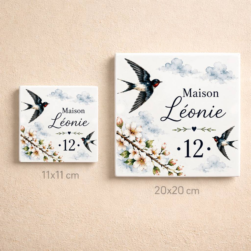 Numéro de maison personnalisé sur céramique – Hirondelles
