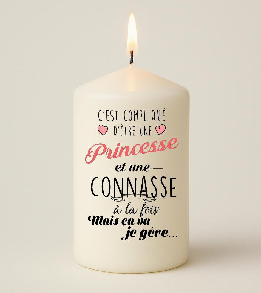 Bougie personnalisée avec message c'est complique d'être une princesse