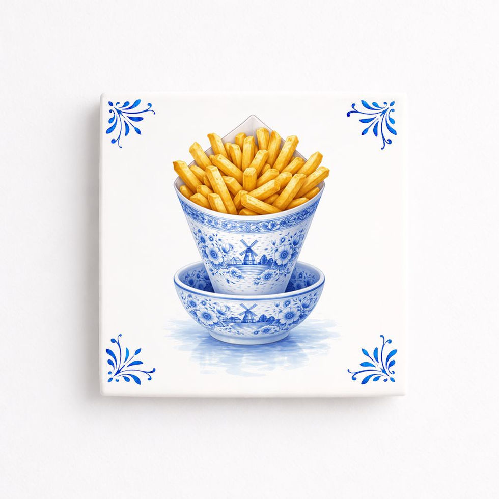Carreau décoratif cornet de frites style bleu Delft en céramique 11x11 et 20x20 cm