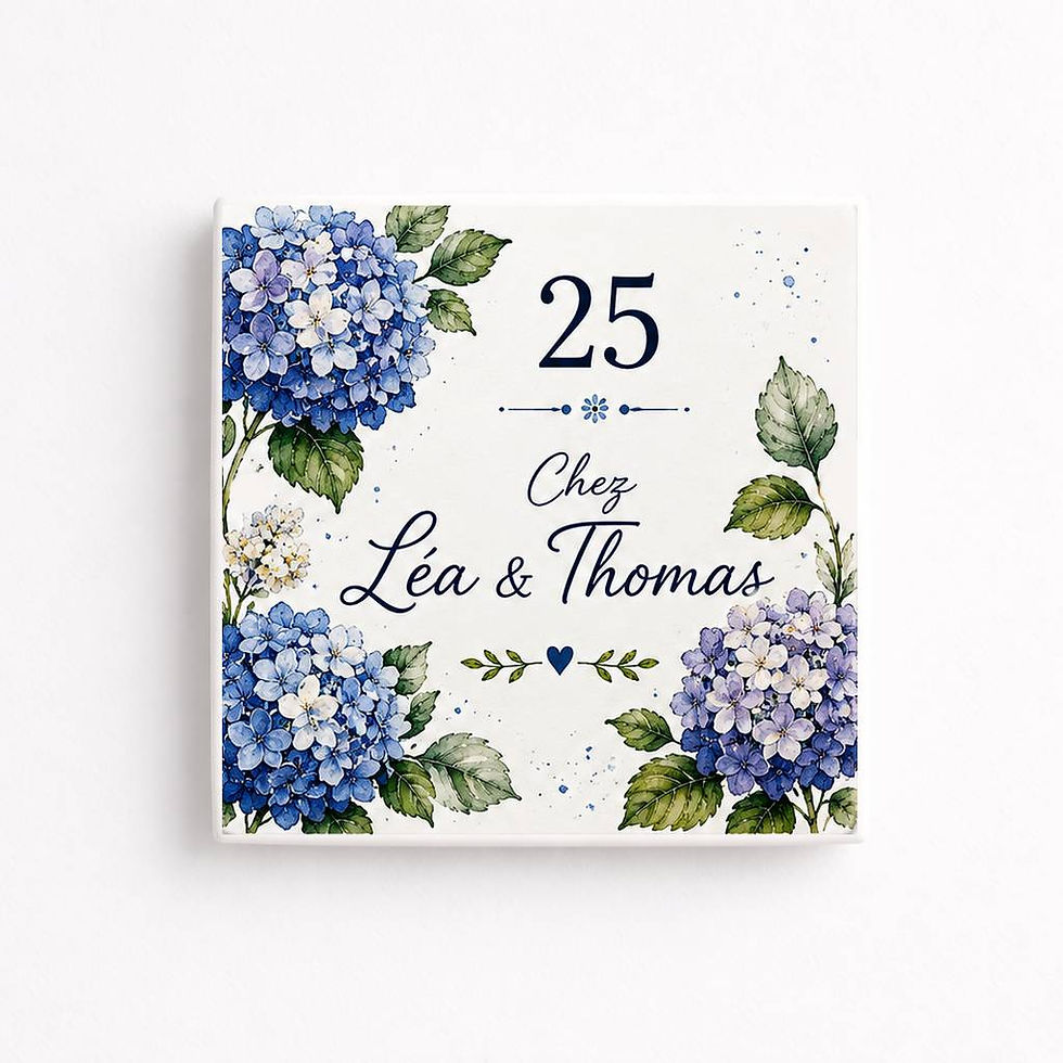 Numéro de maison personnalisé sur céramique – Hortensia