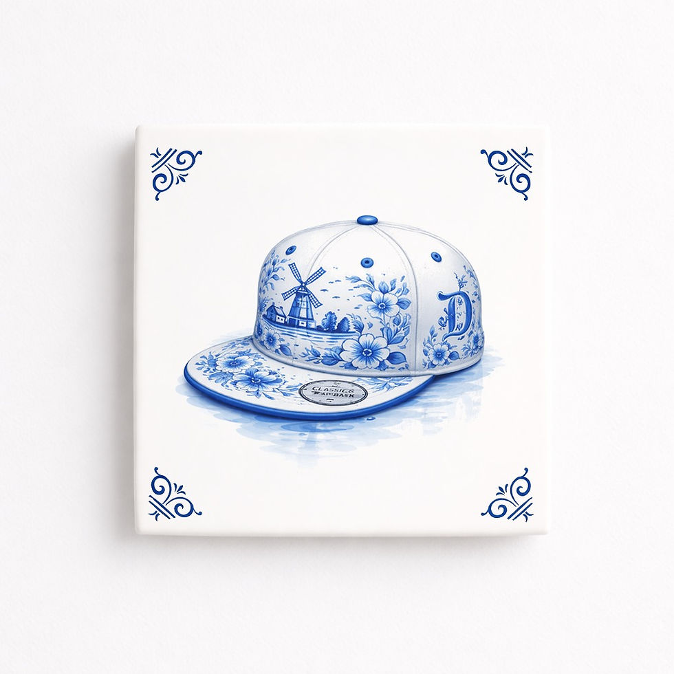 carreau decoratif casquette style bleu delft casquette streetwear ceramique decoration murale