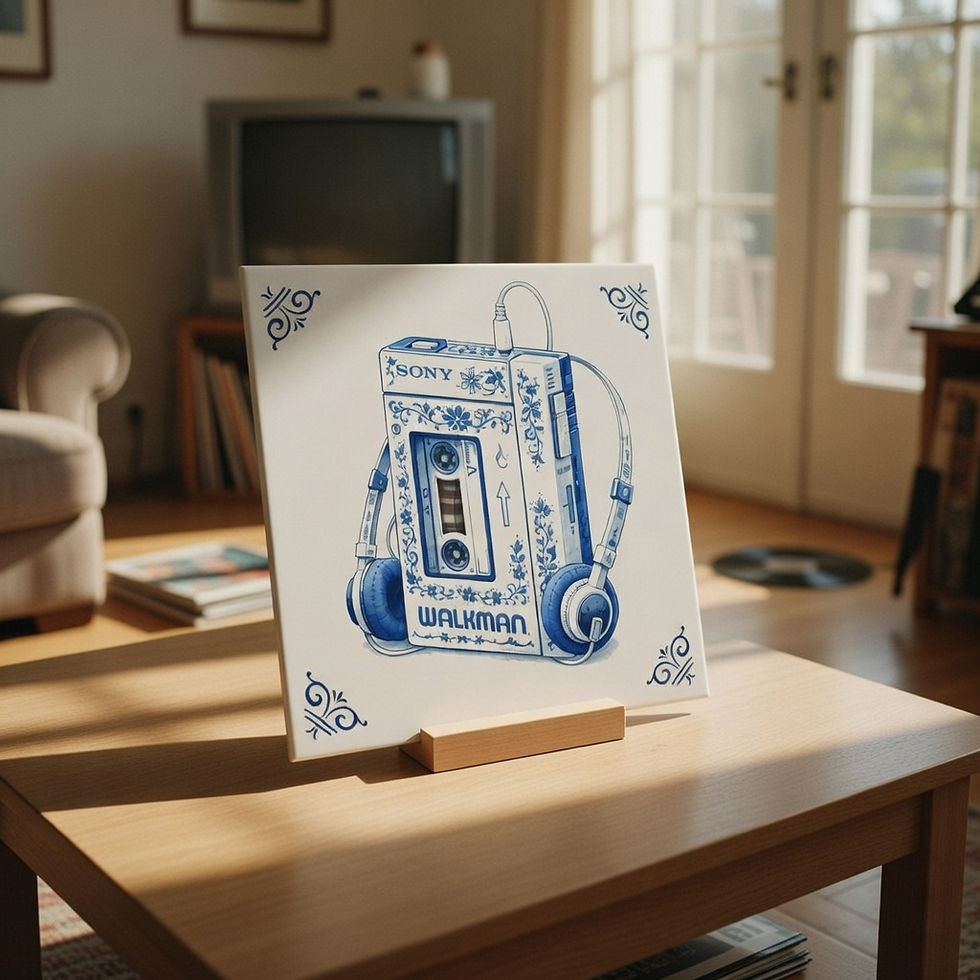 tableau walkman retro bleu delft art pop musique decoration murale moderne impression france