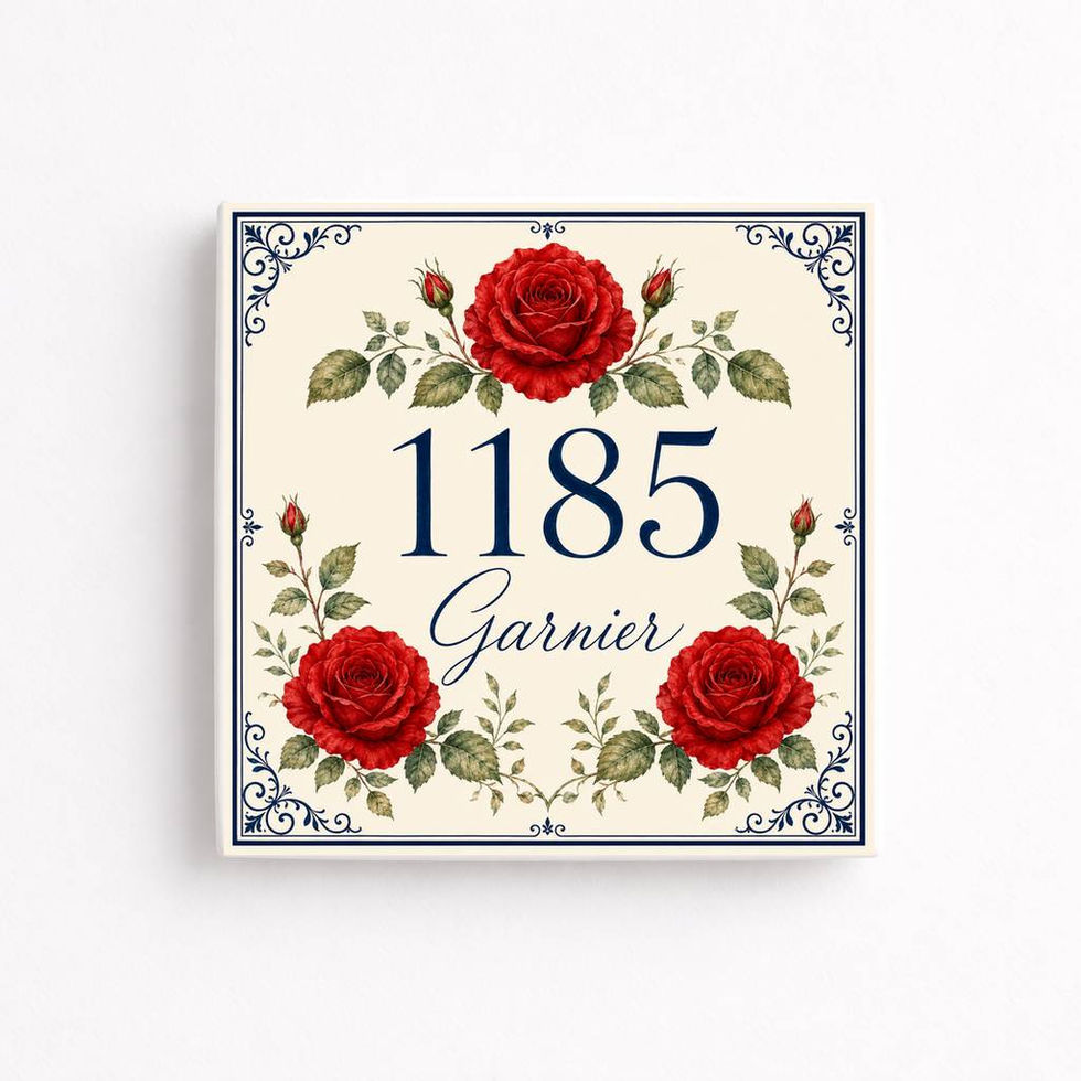 Numéro de maison personnalisé sur céramique – Roses rouges
