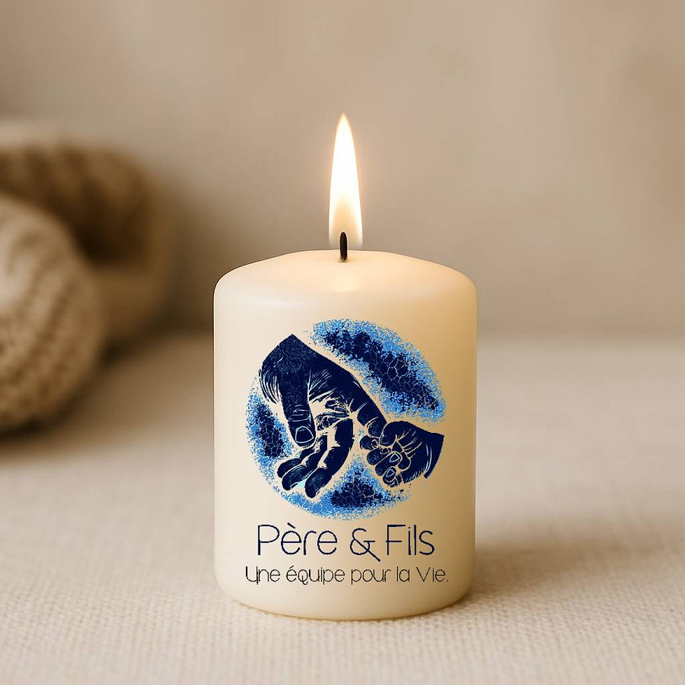 Bougie personnalisée avec message père et fils équipe pour la vie
