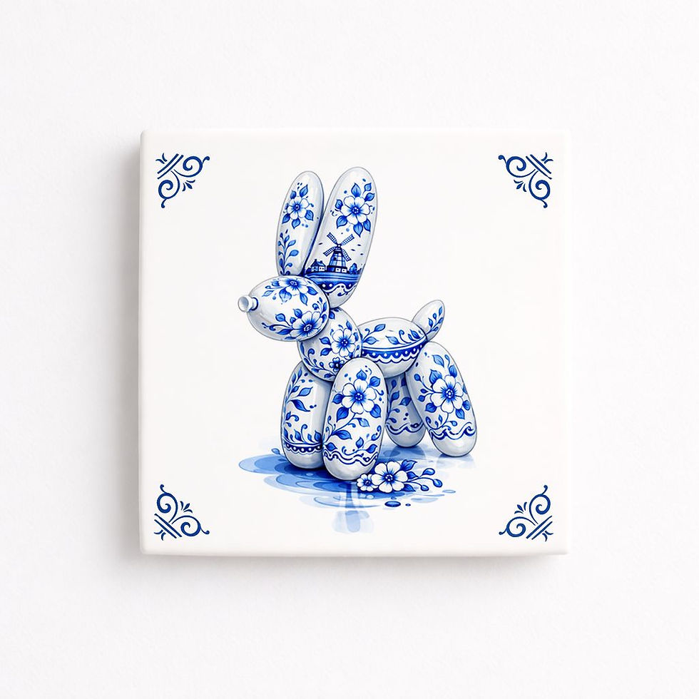 carreau decoratif chien ballon style bleu delft sculpture chien ballon ceramique decoration murale