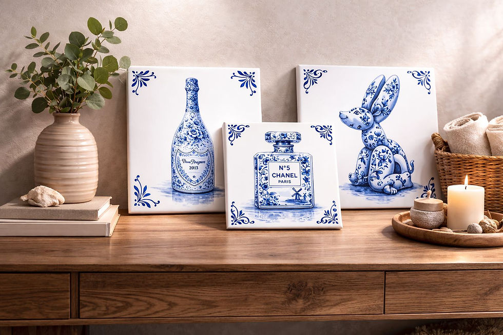 Trio carreaux Delft bleu blanc – Décoration murale originale