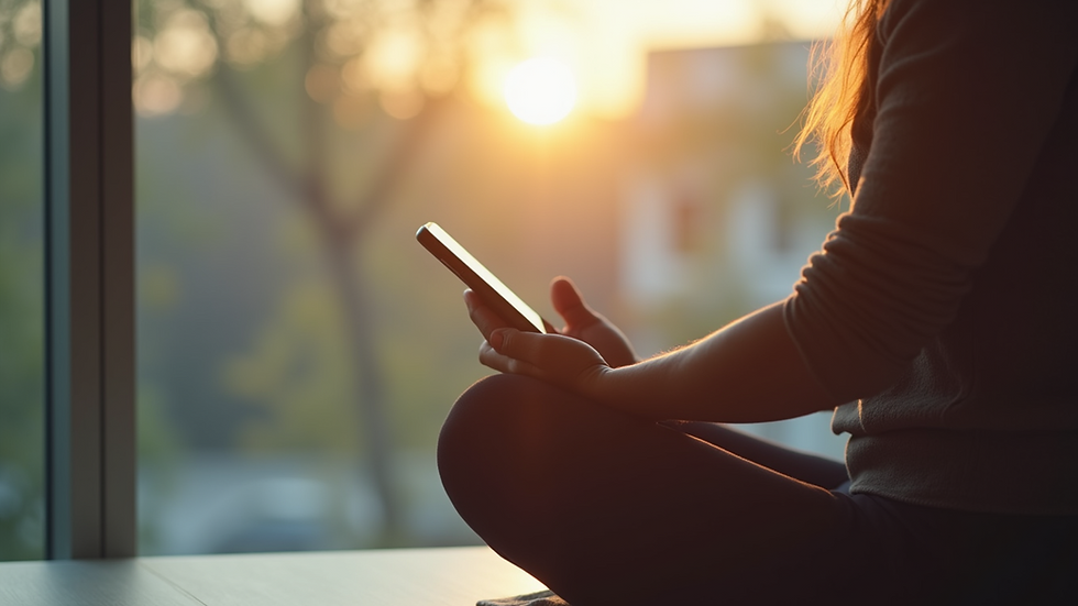 Close-up view of a person meditating with a smartphone in hand