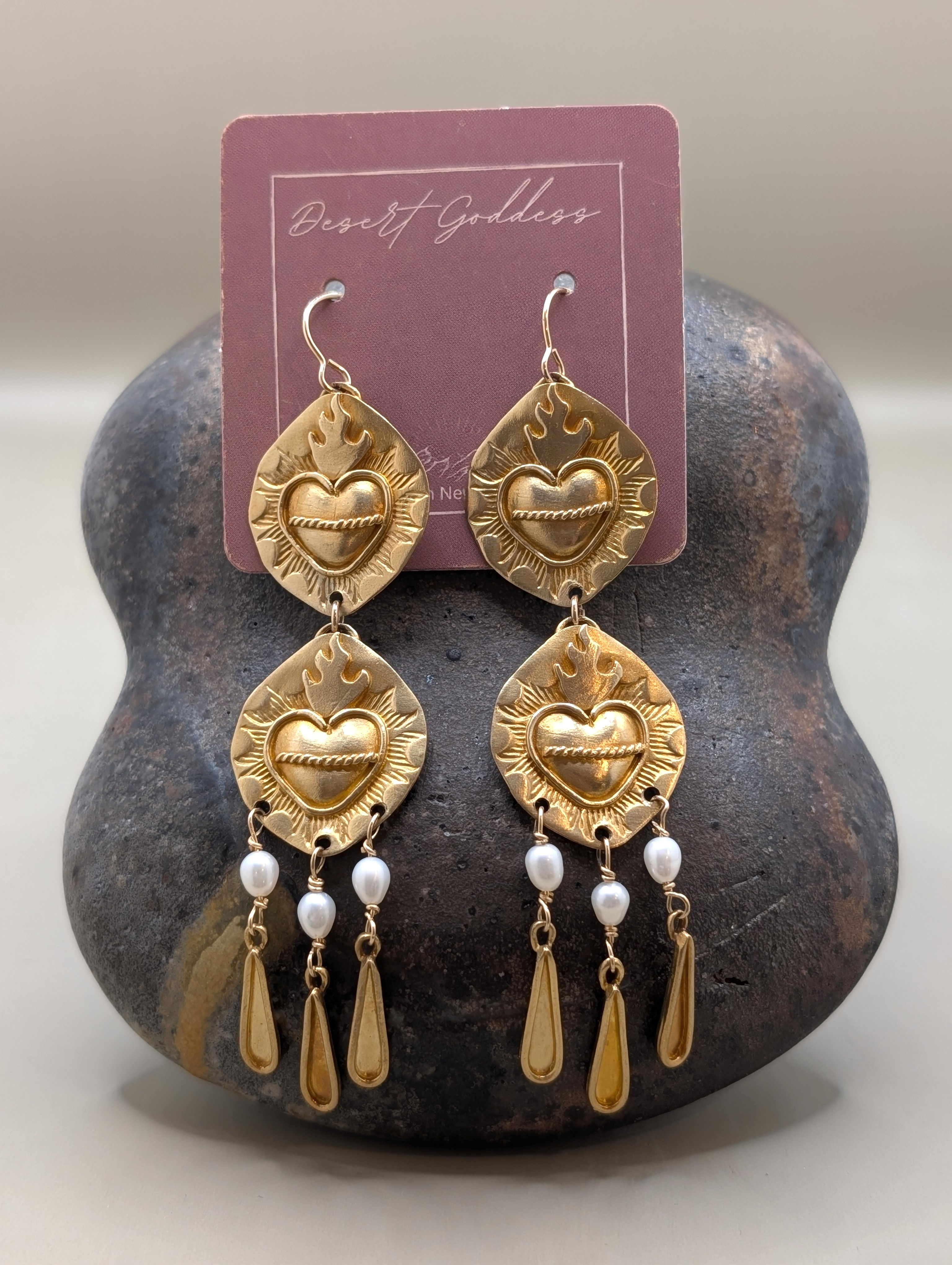 Sacred Heart + Pearl Tear Statement Earrings