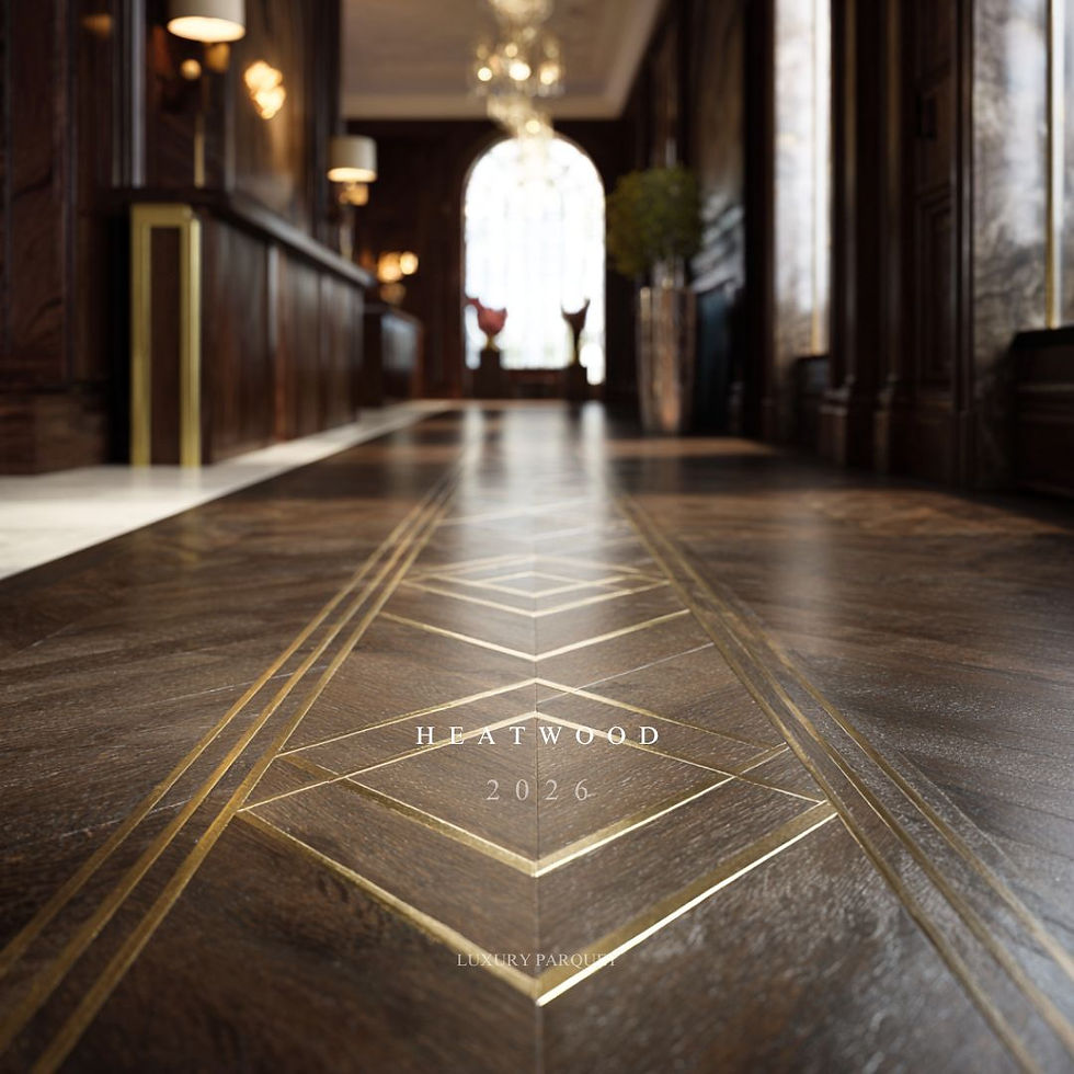 High angle view of a modern hallway with custom parquet flooring