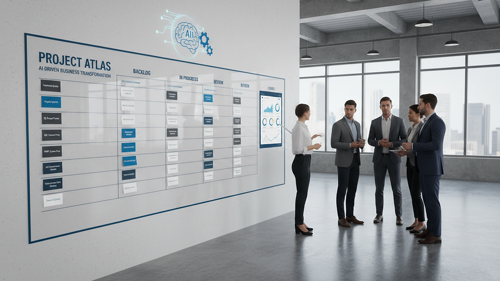 Eye-level view of a project management board with sticky notes and tasks