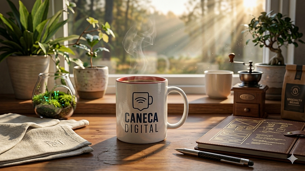 Close-up de canecas personalizadas com design moderno