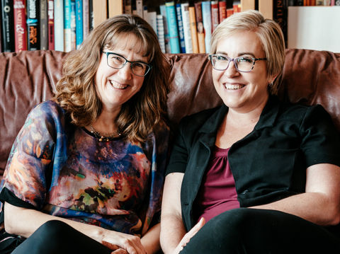 Kim with Carman on couch