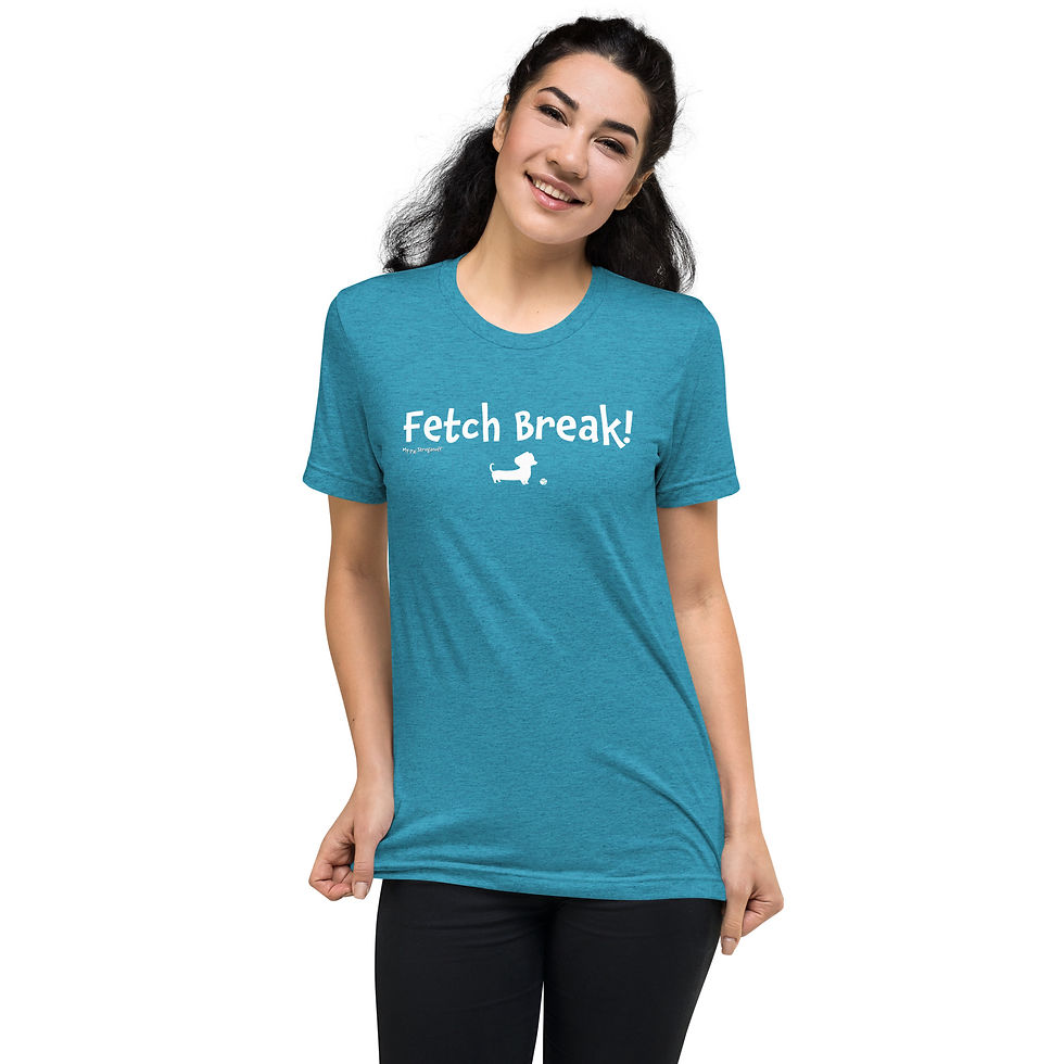 Thumbnail: Adult Tri-Blend T-Shirt with Fetch Break! Text and Dachshund Cartoon