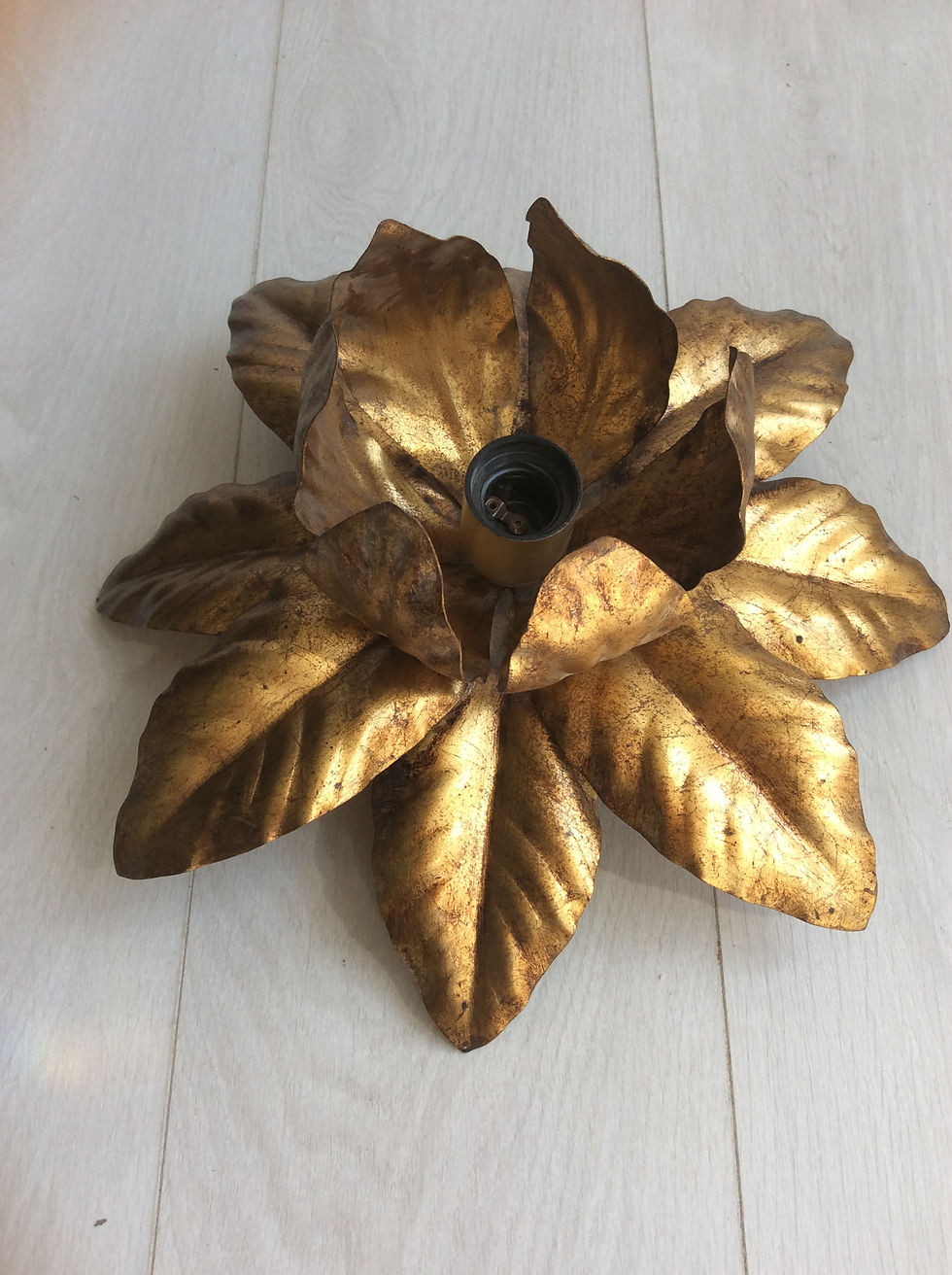 Thumbnail: SOLD Pair of gilt metal flower wall sconce