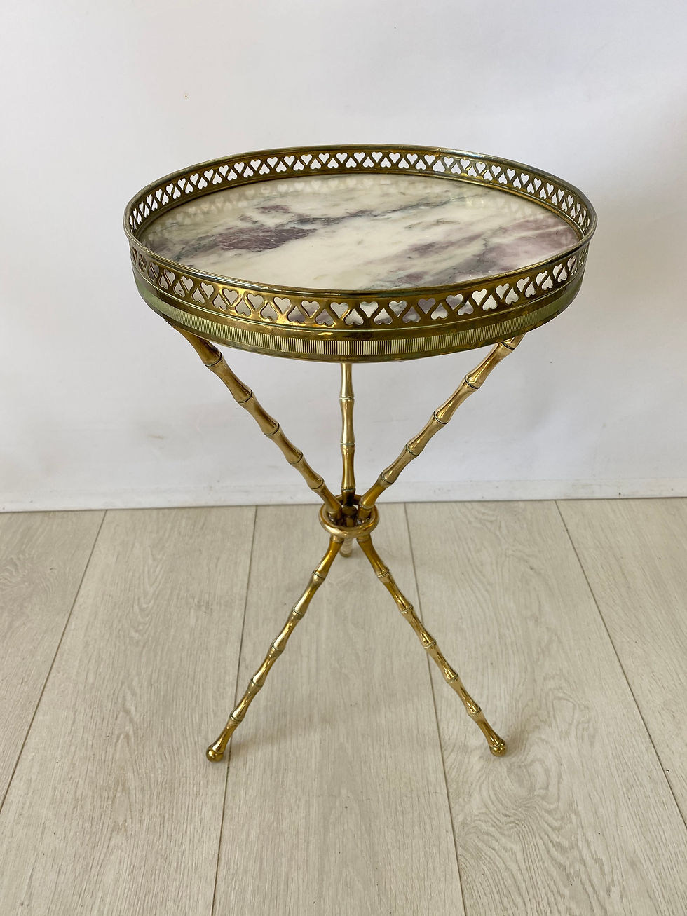 Thumbnail: SOLD Vintage brass bamboo tripod table