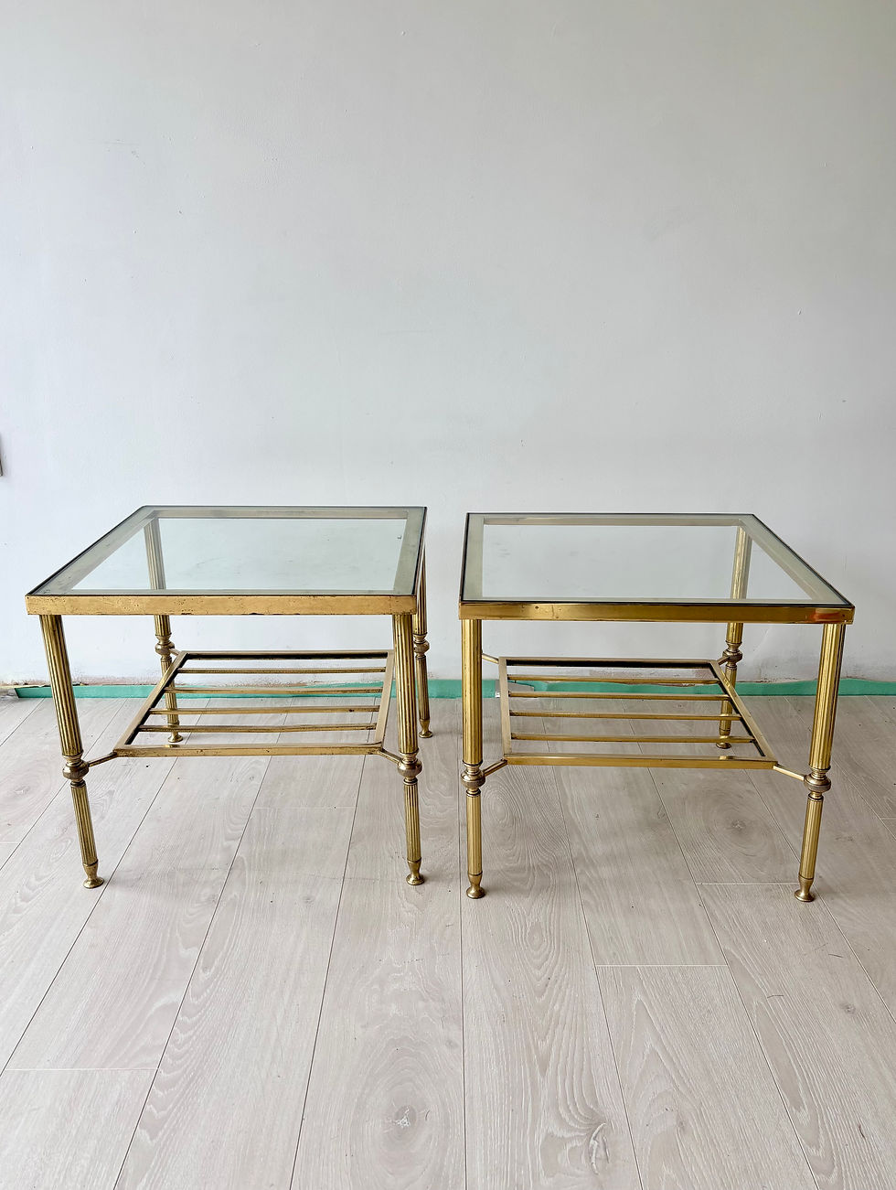 SOLD Pair Of Vintage Brass And Glass Side Tables ref 6675