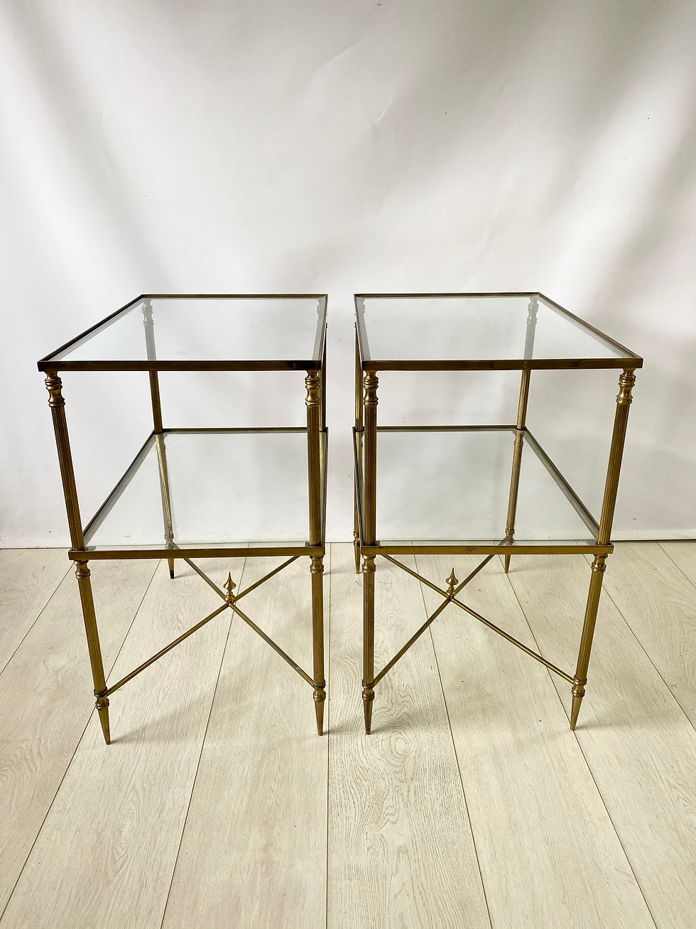 Thumbnail: SOLD Pair of Vintage French brass side bedside tables ref 5170
