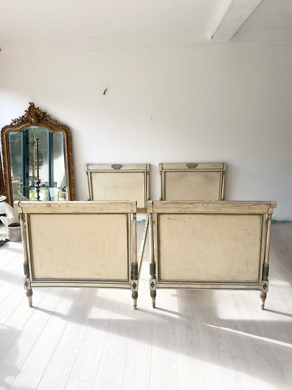 Thumbnail: SOLD Pair Of Antique French  Painted Beds