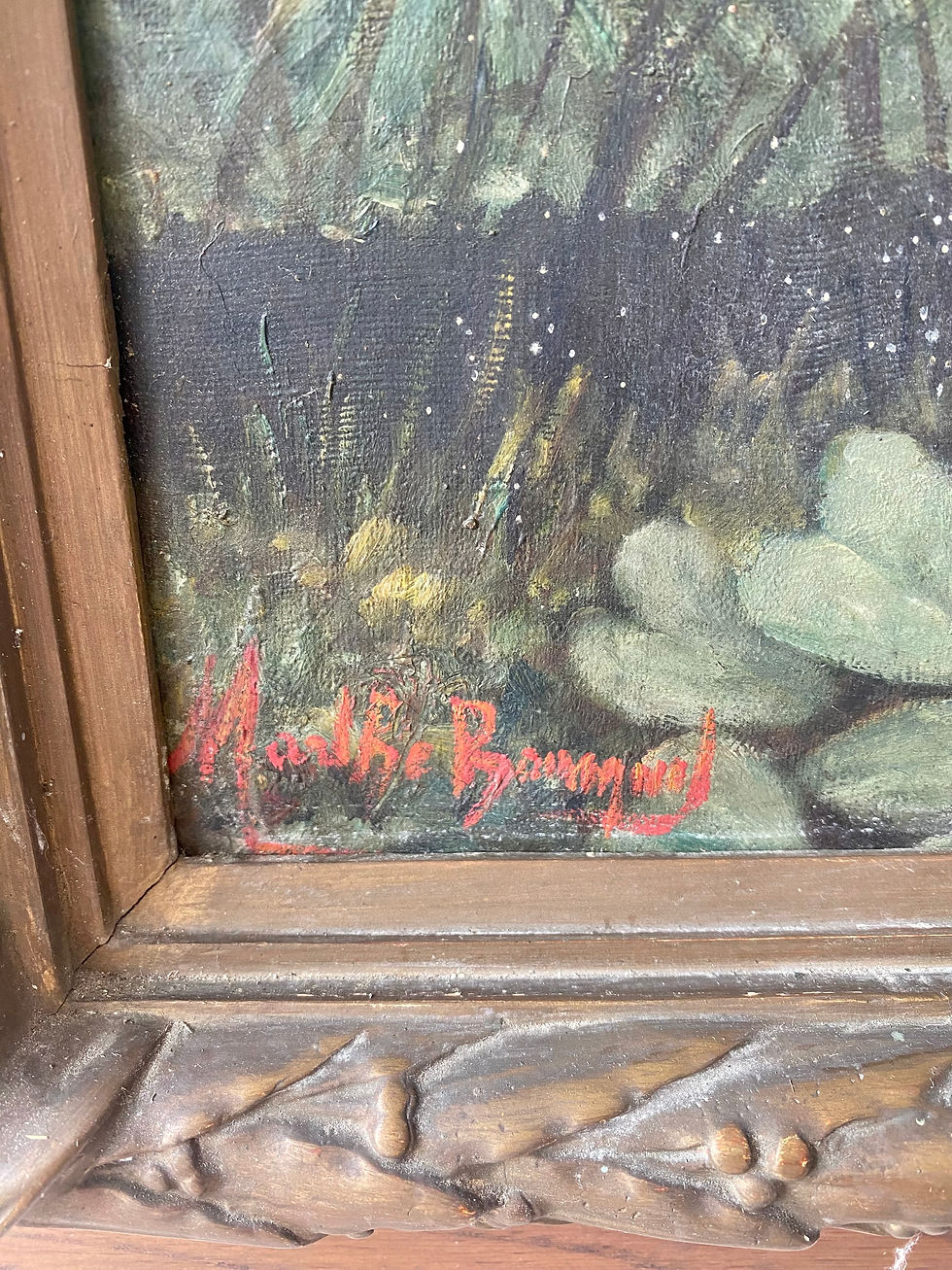 Thumbnail: SOLD Antique French Flamingo Oil Painting