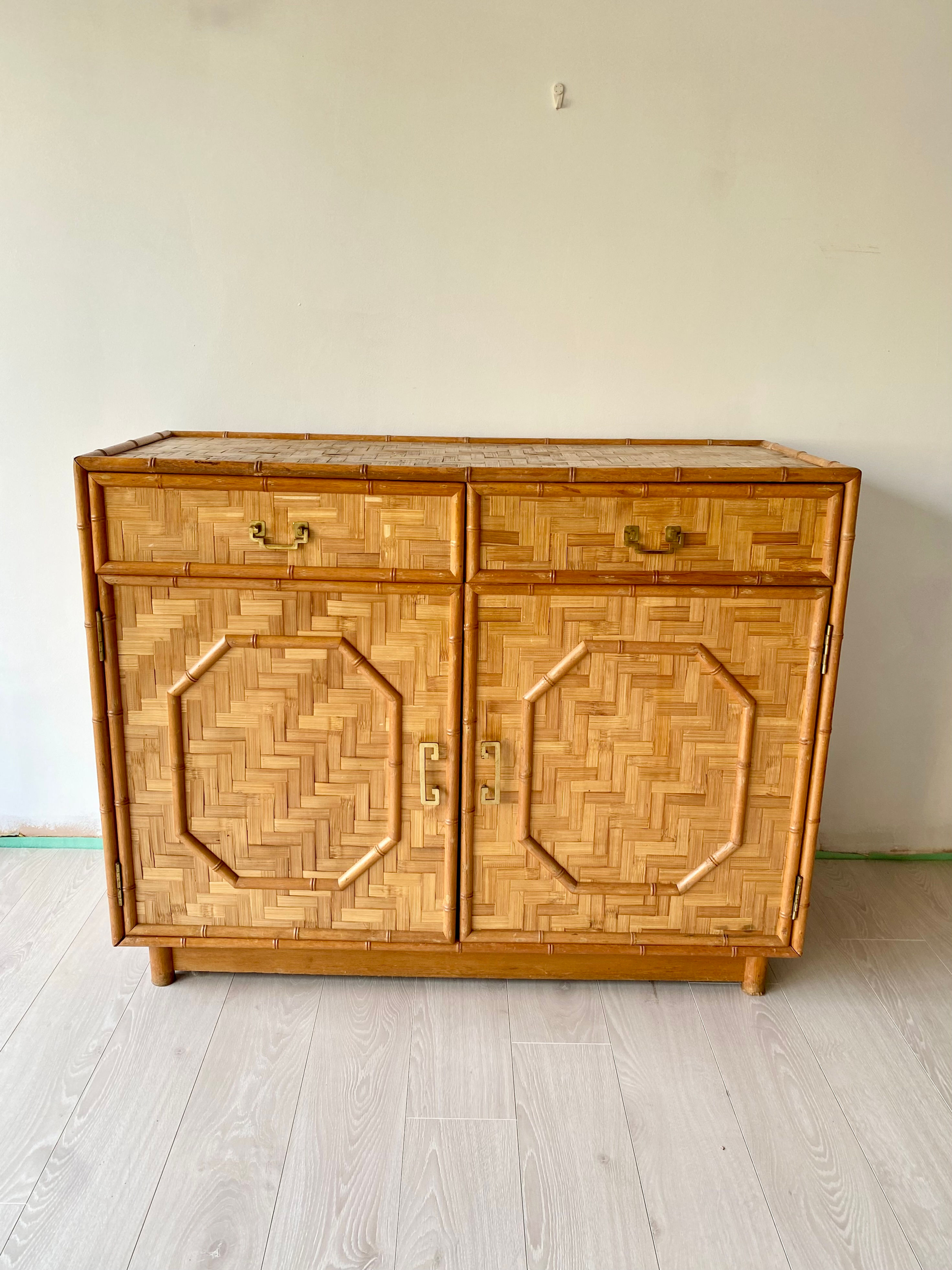 SOLD Beautiful vintage bamboo and rattan sideboard