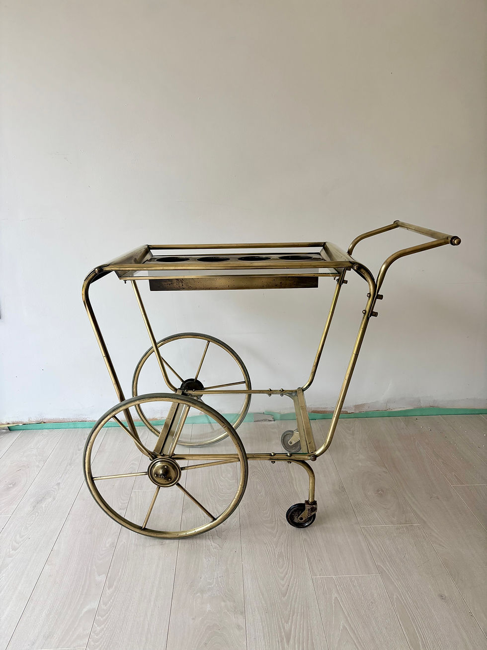 Mid century Bauhaus brass drinks trolley