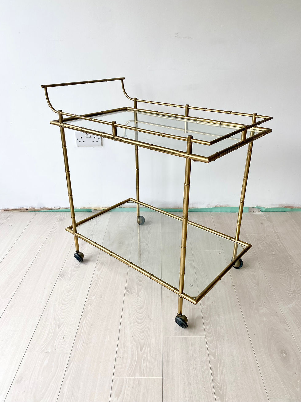 Thumbnail: SOLD Vintage Italian Faux Brass Bamboo Drinks Trolley ref 6655