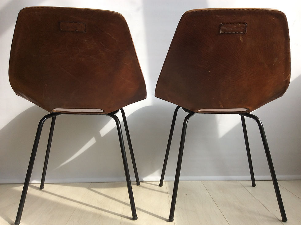 Thumbnail: SOLD Pierre Guariche 'Tonneau' chairs, leather