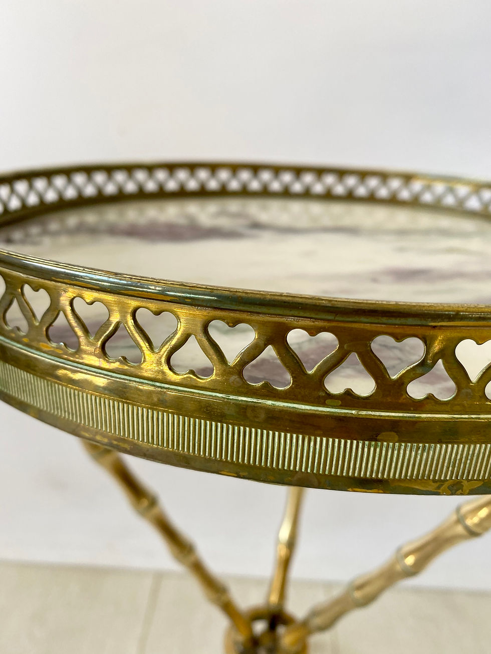 Thumbnail: SOLD Vintage brass bamboo tripod table