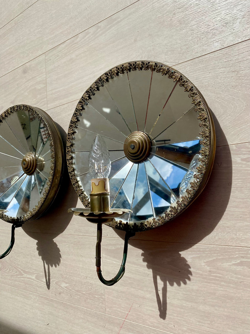 Thumbnail: SOLD Pair Of Mid Century Mirrored French Wall Lights Sconces