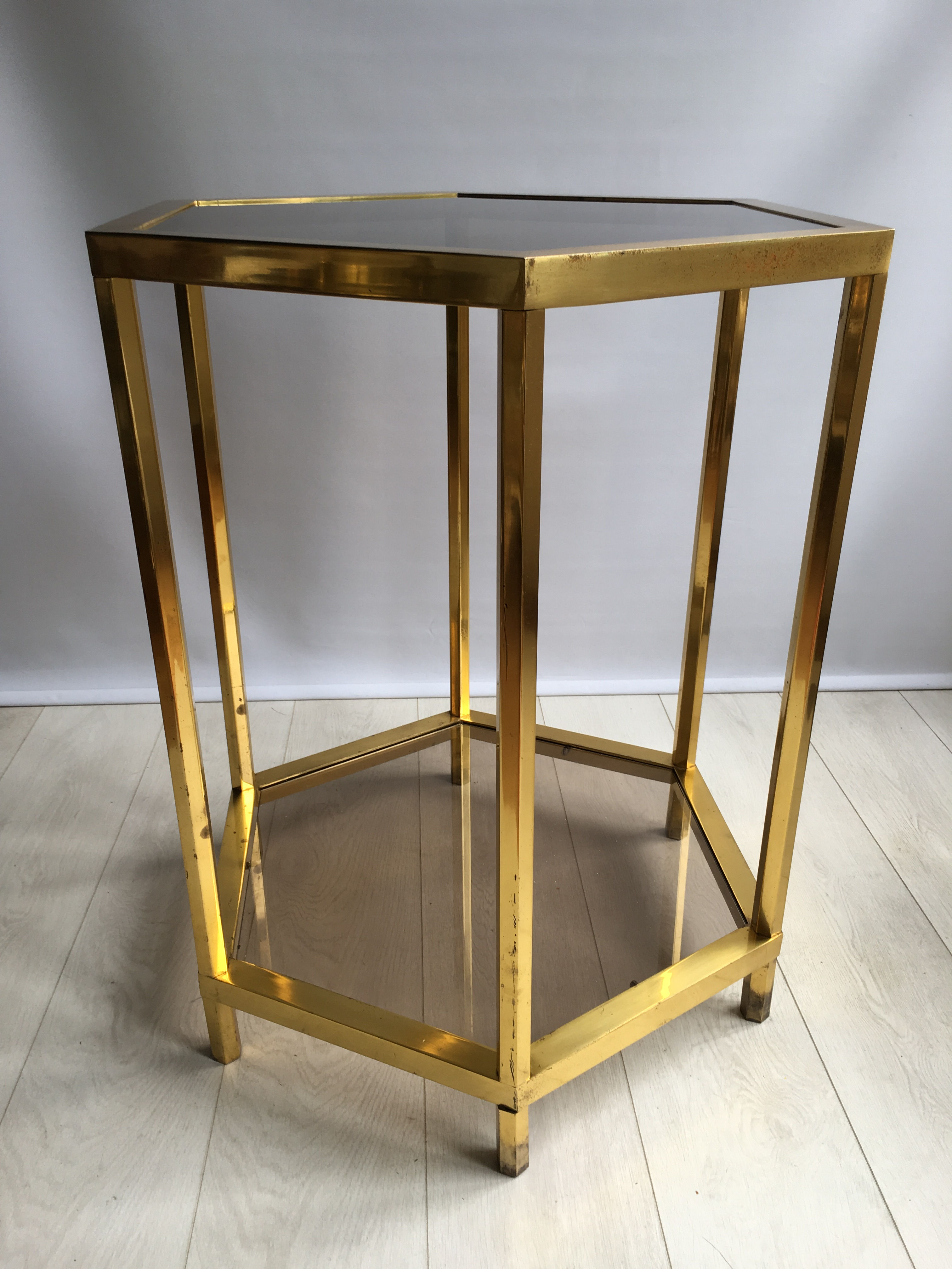 Vintage French hexagon brass centre table