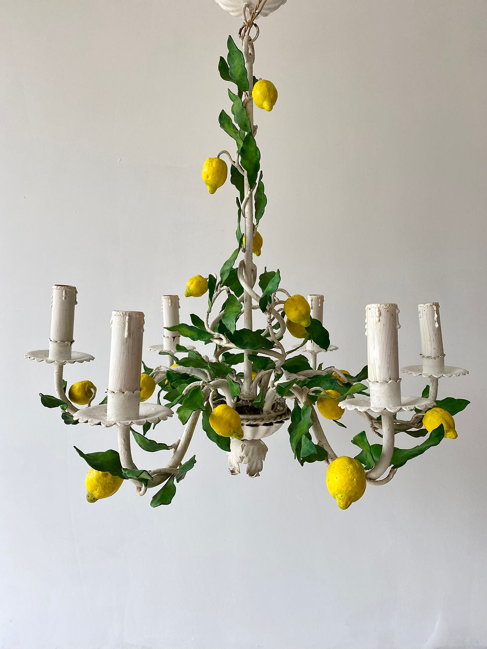 Thumbnail: SOLD Vintage French Tole painted lemon chandelier