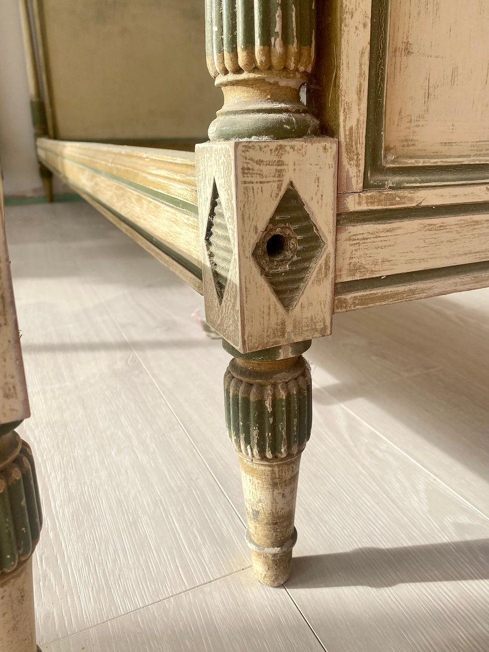 Thumbnail: SOLD Pair Of Antique French  Painted Beds